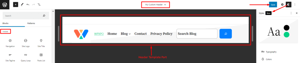22のテーマ3でWordPressページテンプレートを作成する方法 Header template part for twenty twenty-two WordPress theme
