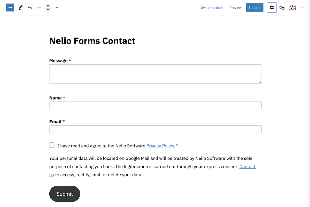 Nelio Forms 문의 양식 편집