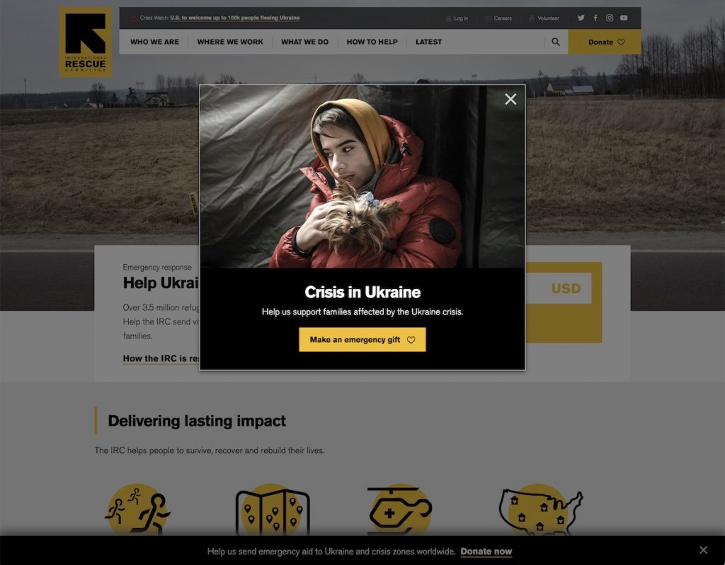 Popup de la web Komite Penyelamatan Internasional