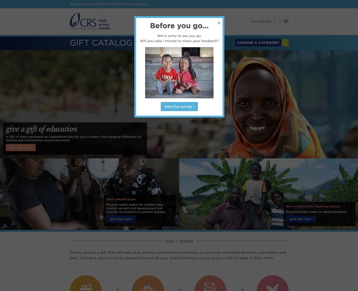 Keluar dari popup dari situs web Catholic Relief Services