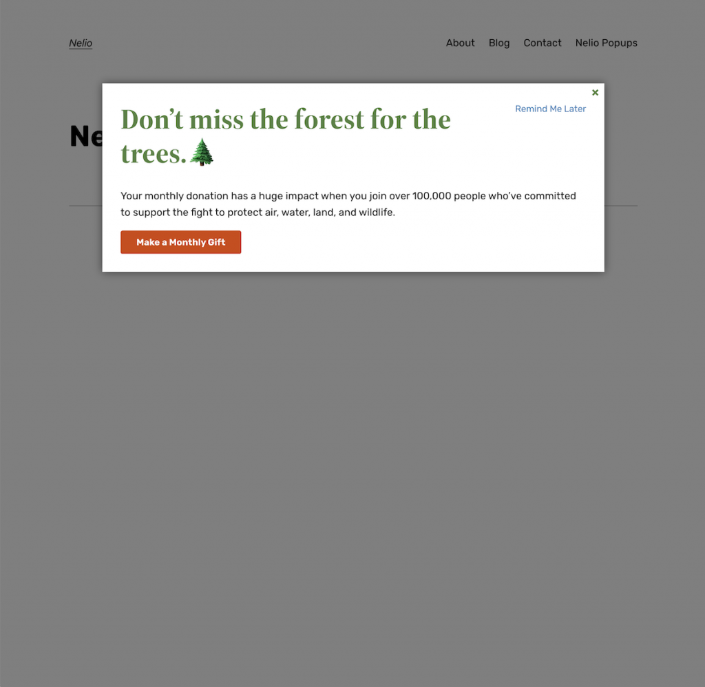 Pratinjau popup yang dibuat mirip dengan Sierra Club