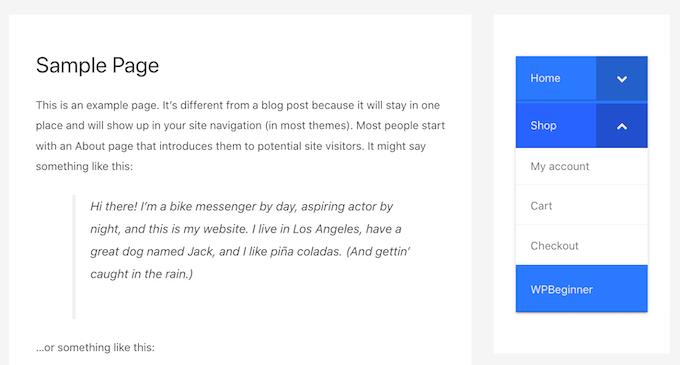 وورد قائمة قابلة للطي A collapsible sidebar menu in WordPress.