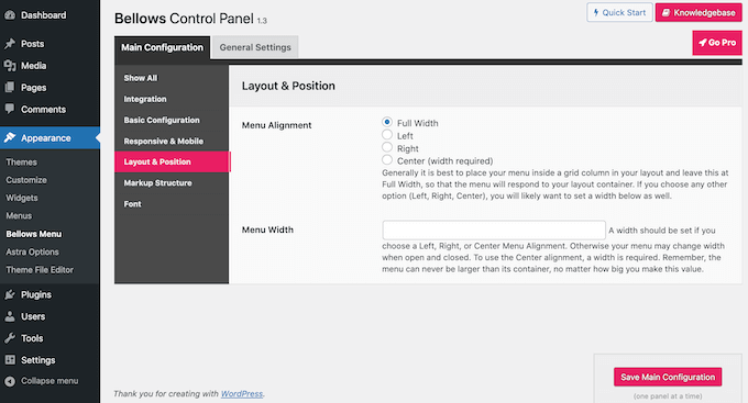 منفاخ تخطيط الموقف Placing the collapsible menu on the WordPress website.