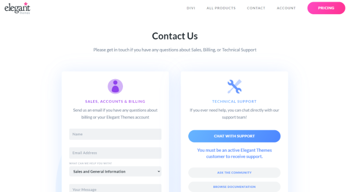 Opsi dukungan pelanggan Divi Divi customer support options