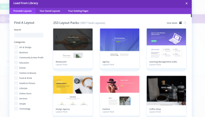 Template Divi dan paket tata letak Divi templates and layout packs