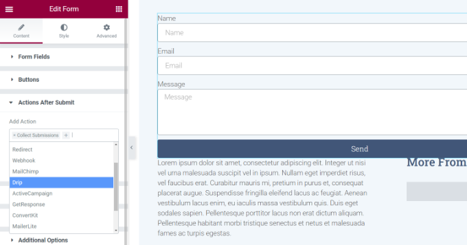 Tindakan setelah mengirimkan pengaturan di Elementor Actions after submit settings in Elementor