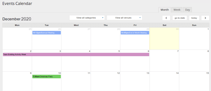 Exemple d'organisateur d'événements Event Organiser example