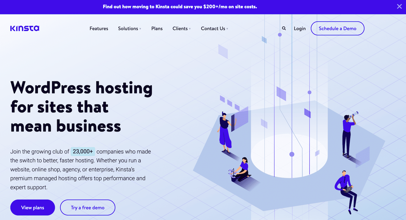 ส่วนหัวของเว็บไซต์ The Kinsta