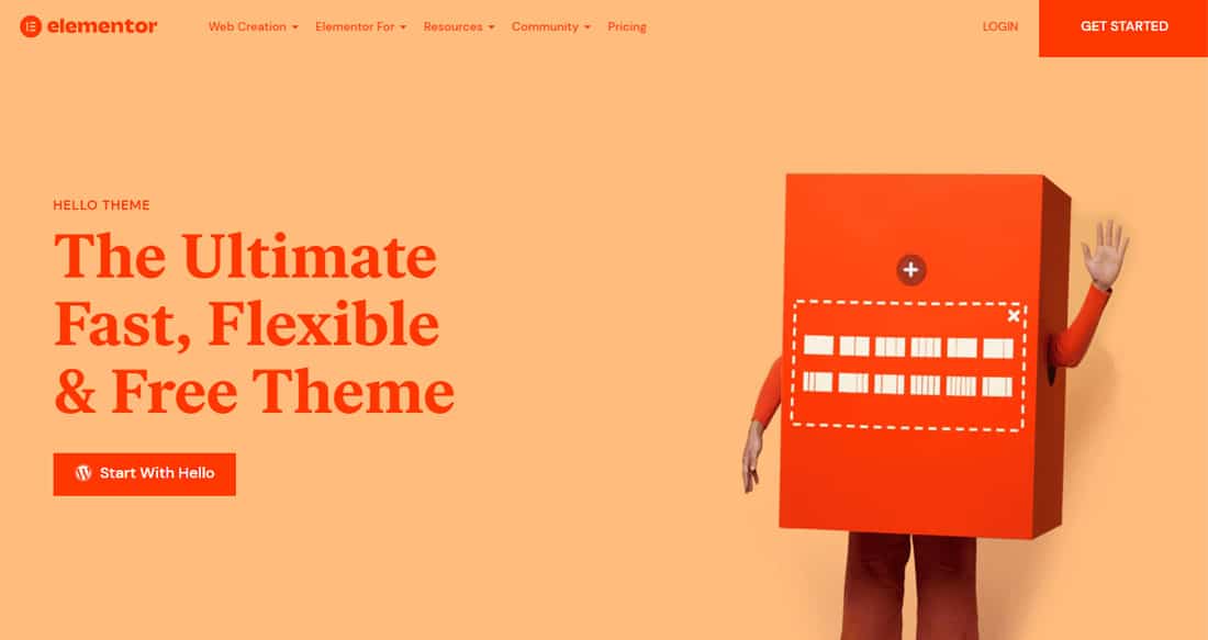 Tangkapan layar beranda dari tema Hello Elementor WordPress yang populer.