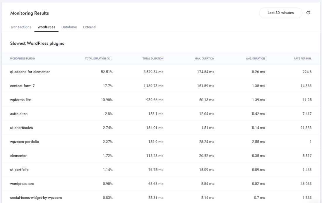 Tangkapan layar yang menunjukkan tab WordPress Kinsta APM.