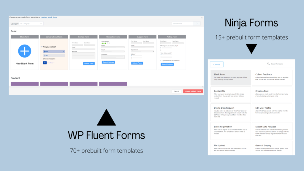 Formulir Ninja vs Formulir Lancar WP - templat formulir bawaan - Perbandingan plugin formulir WordPress