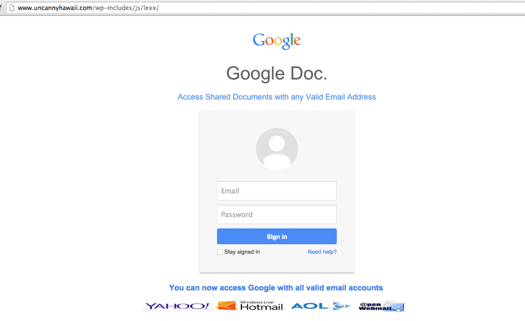 Google kimlik avı sitesi