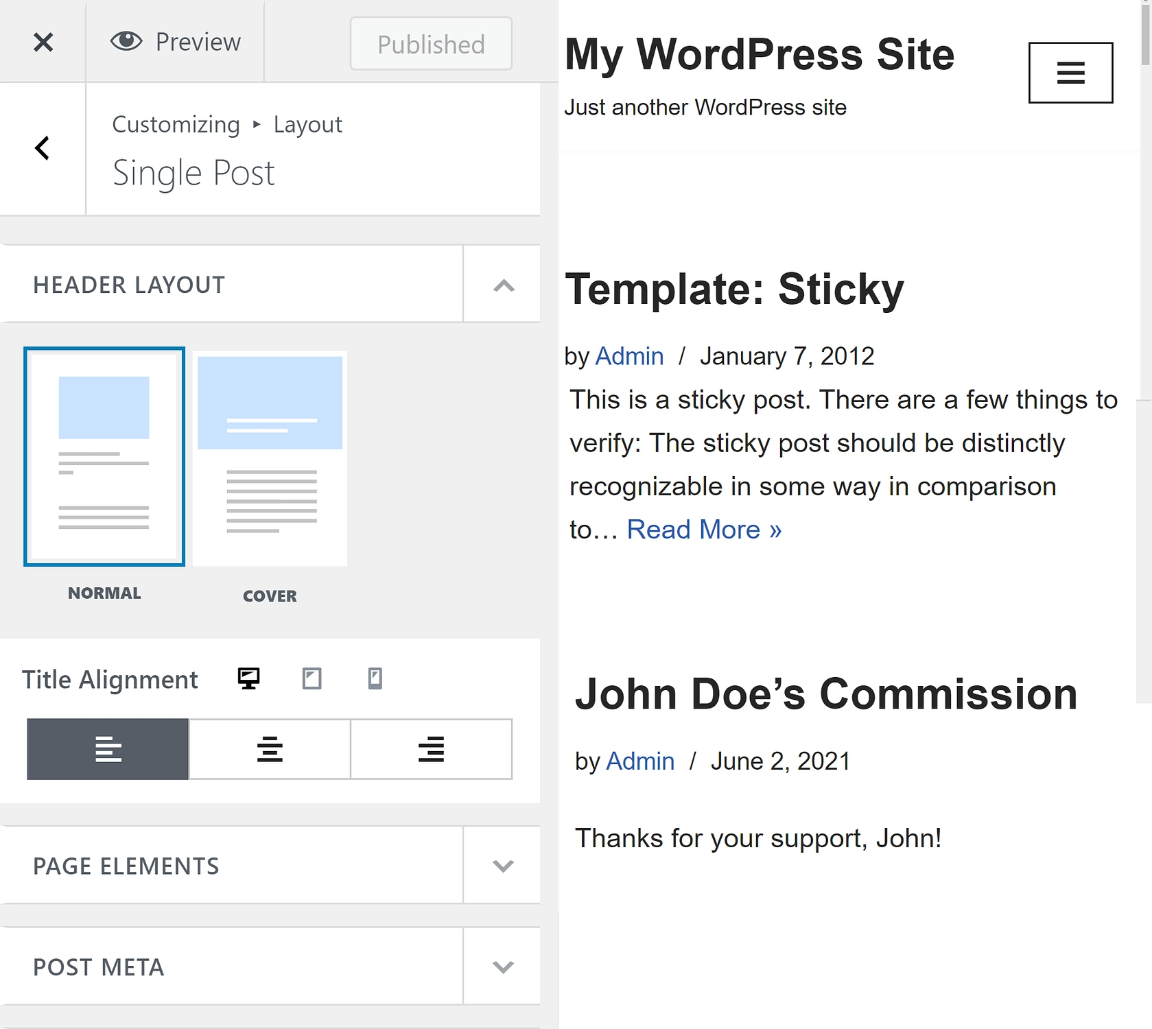 Um exemplo de Neve permitindo que os usuários alterem o modelo de postagem padrão do WordPress.