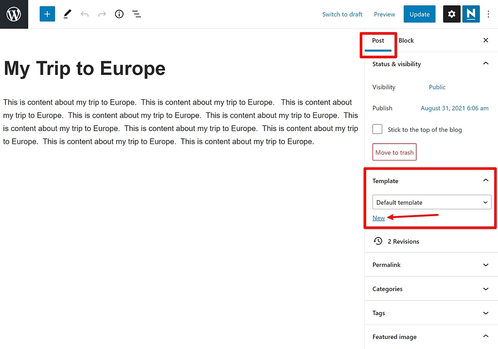 A opção Modelo no Editor de Blocos