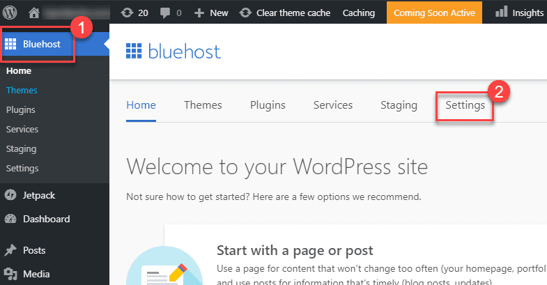 Configurações do BlueHost