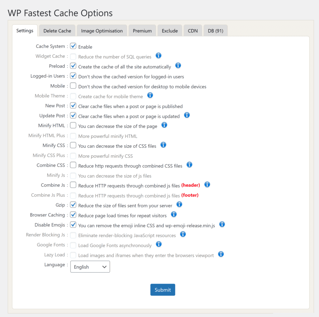 Configurações de cache mais rápidas do WP