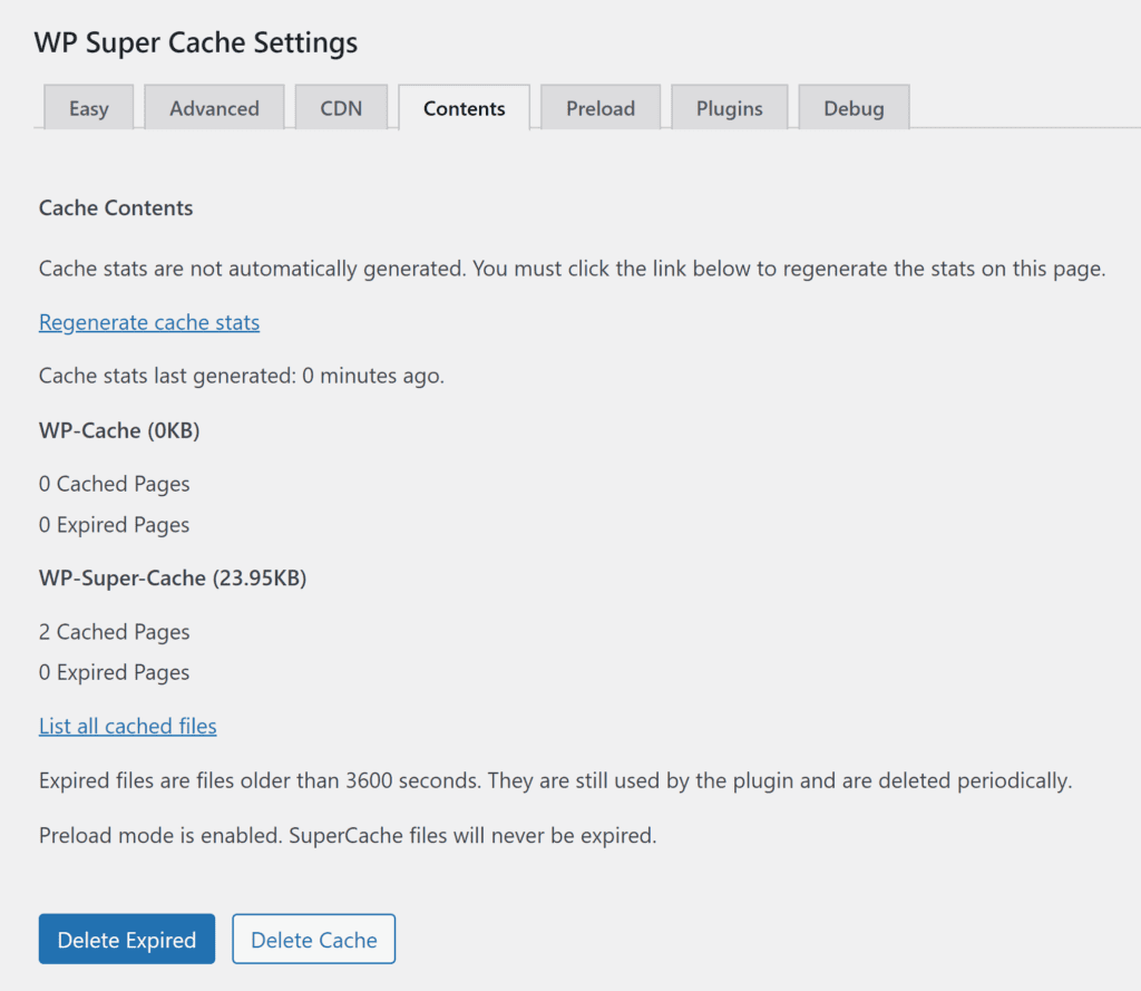 Conteúdo do Super Cache WP