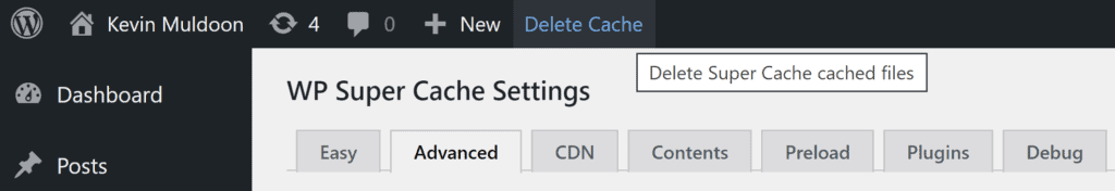 WP Super Cache Excluir CacheButton