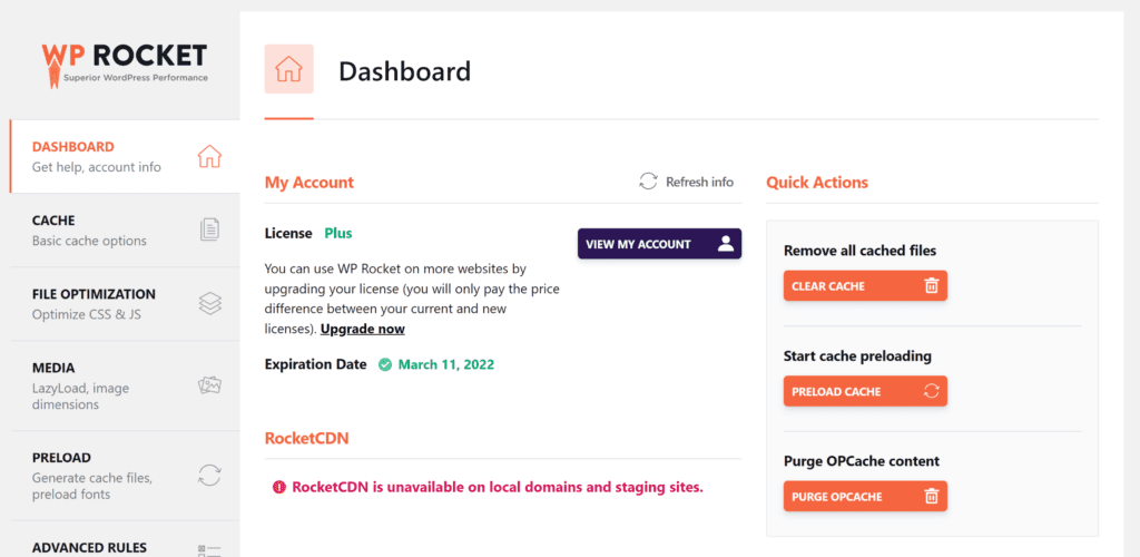 Limpar o cache do WordPress no painel do WP Rocket