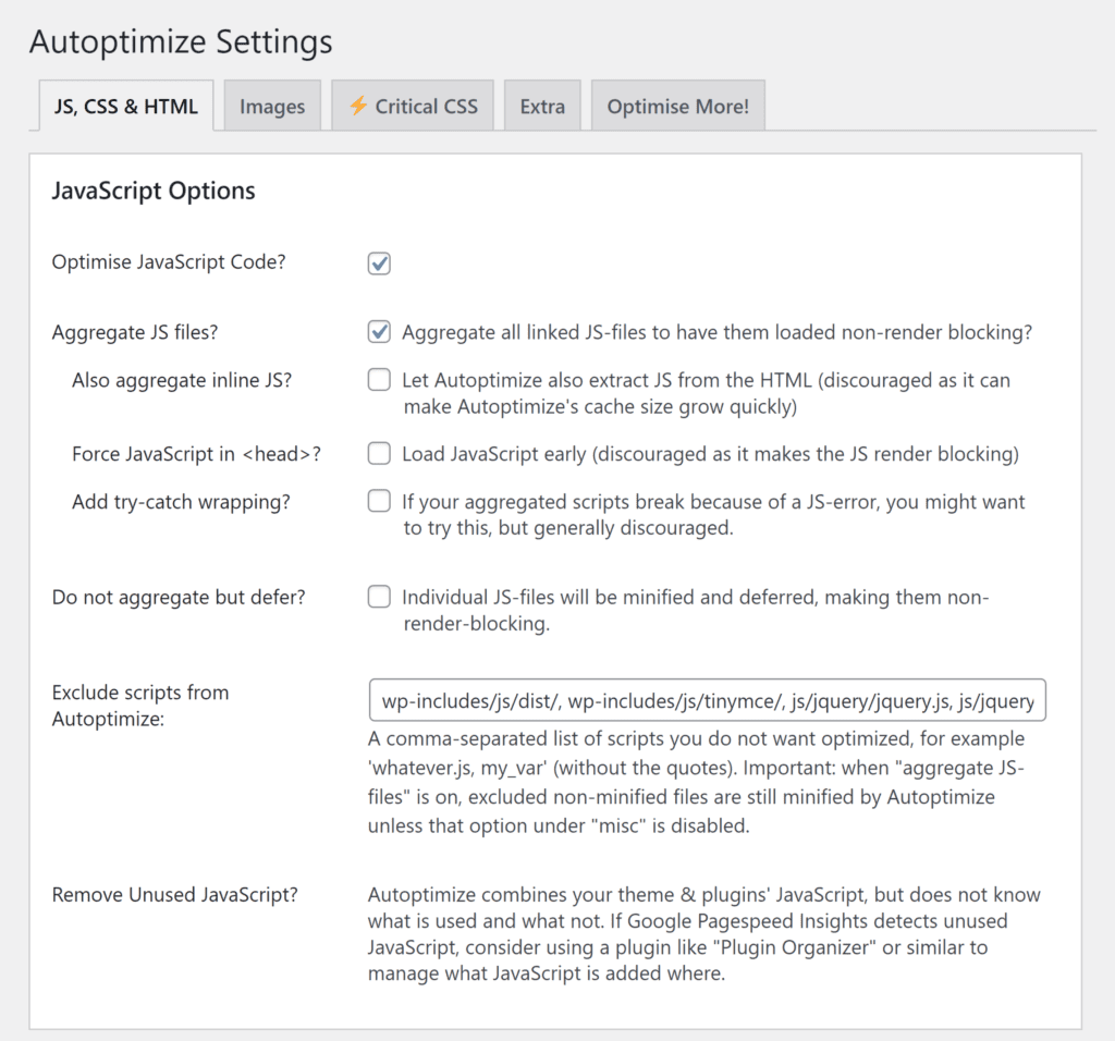 Combine javascript externo no WordPress usando Autoptimize