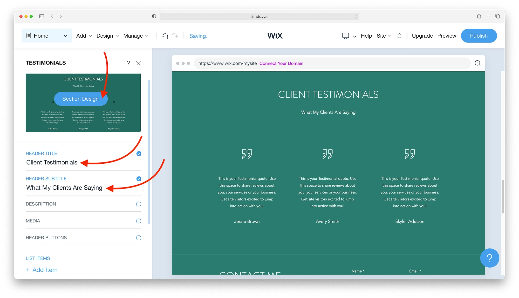 Personalización de elementos de diseño con el editor Wix ADI