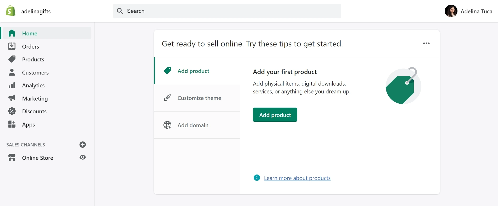 Приборная панель Shopify