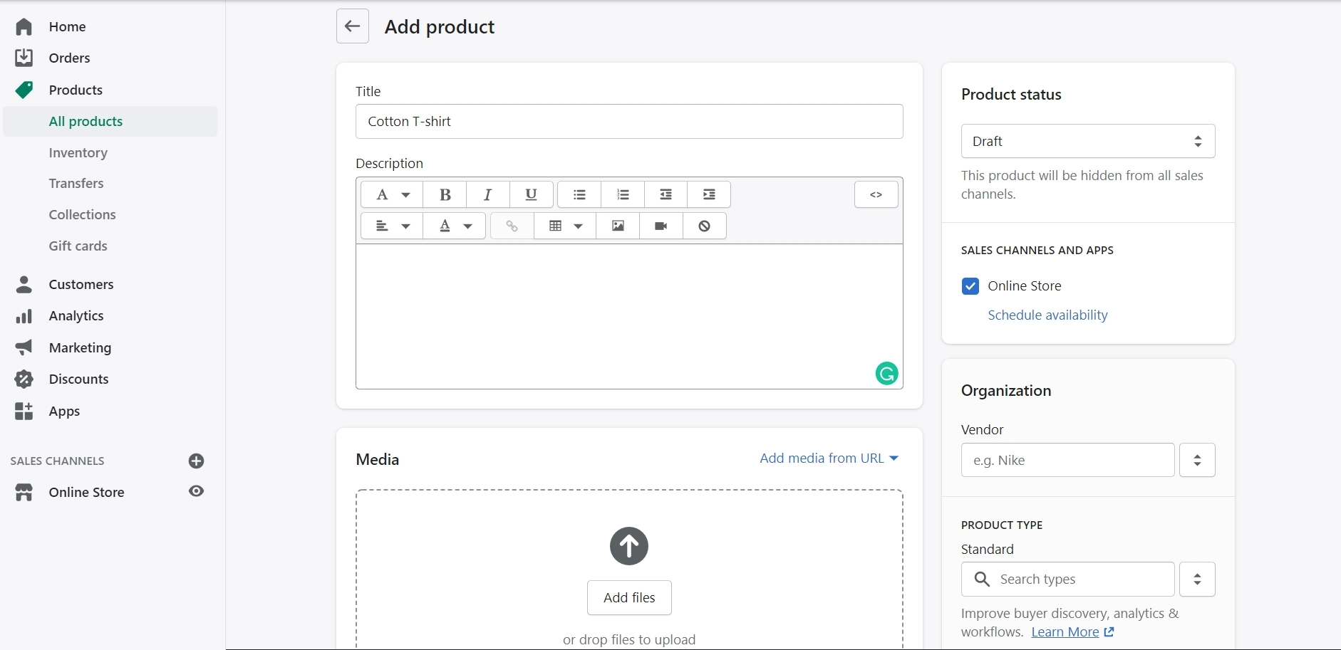 добавление товаров в Shopify