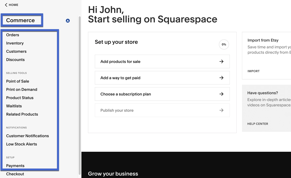 bagian perdagangan - ulasan Squarespace