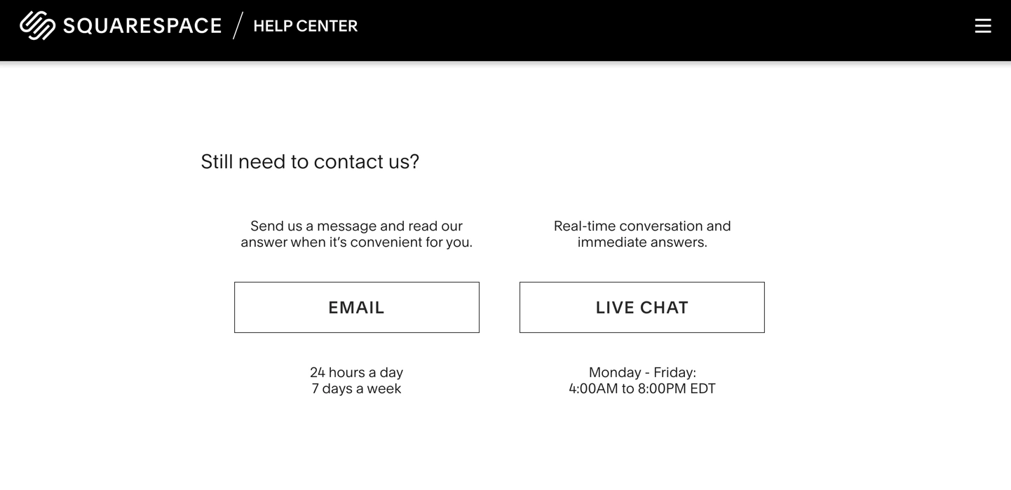 dukungan obrolan dan email - ulasan Squarespace
