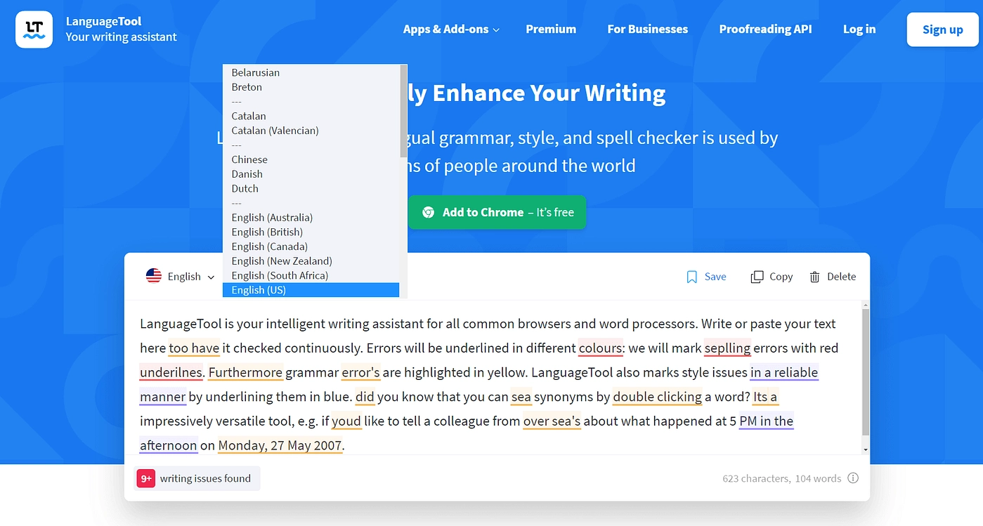 Un esempio di LanguageTool, una delle tante alternative grammaticali.