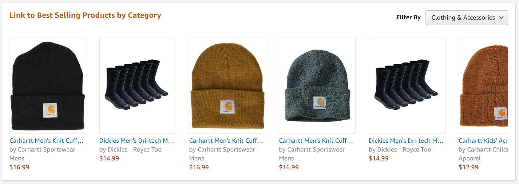 Раздел самых продаваемых продуктов на сайте Amazon Associates.