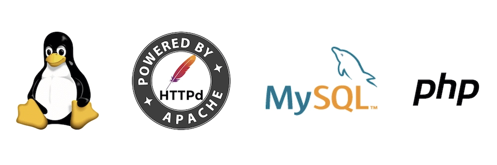 الشعارات لجميع أجزاء حزمة LAMP: Linux و Apache و MySQL و PHP.