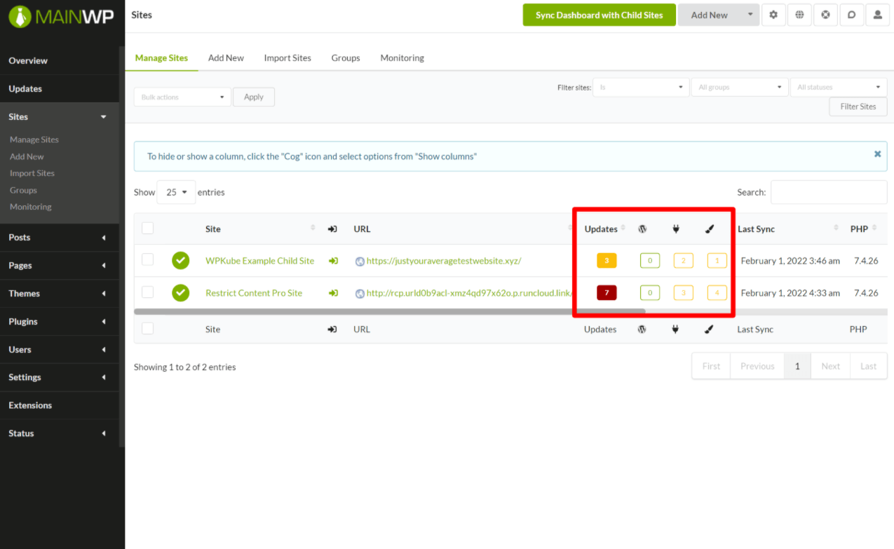 MainWP Update Manager