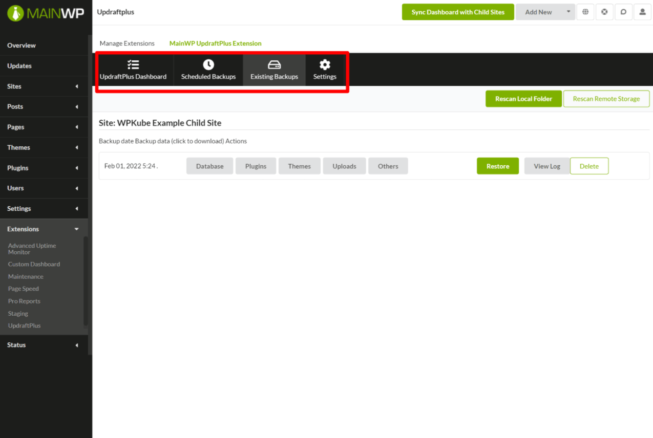 Utilizzo dei backup con UpdraftPlus