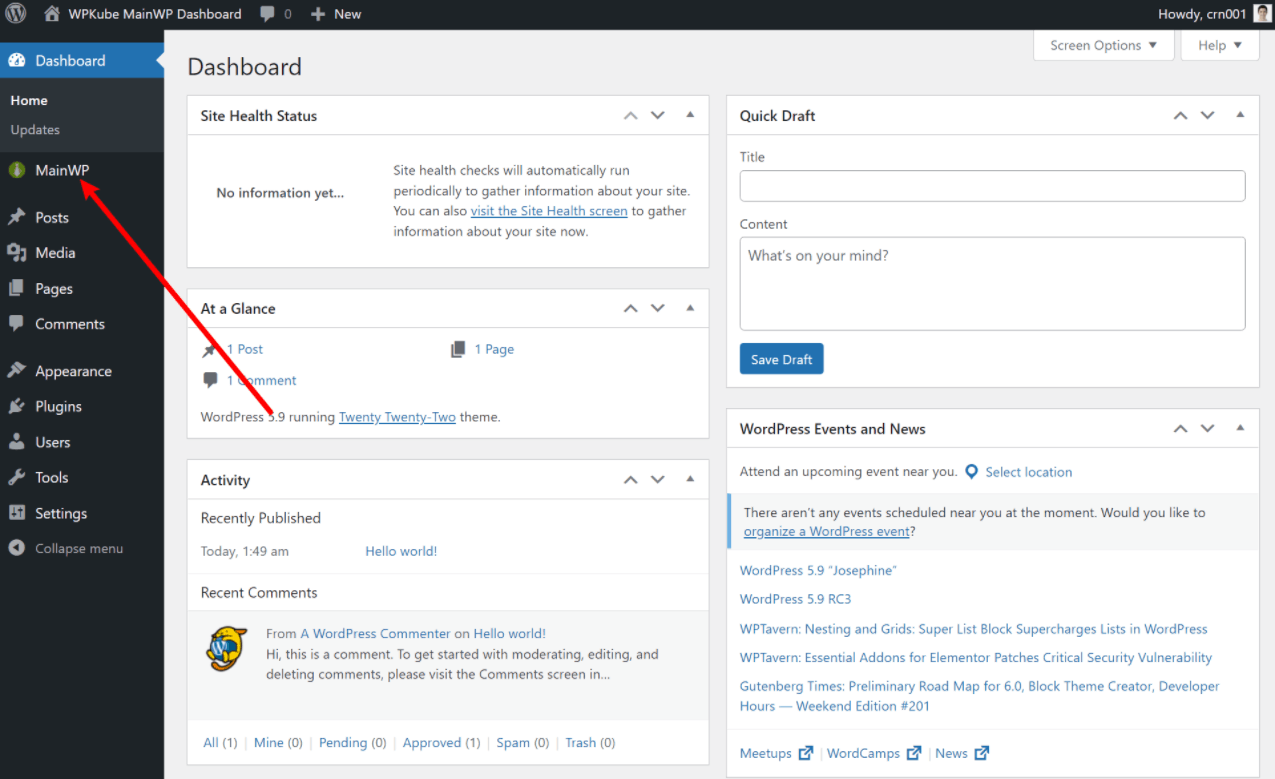 Accesso alla dashboard di MainWP