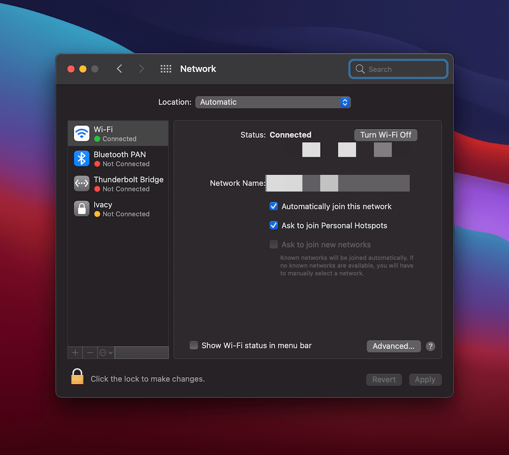 Pagina macOS Network.