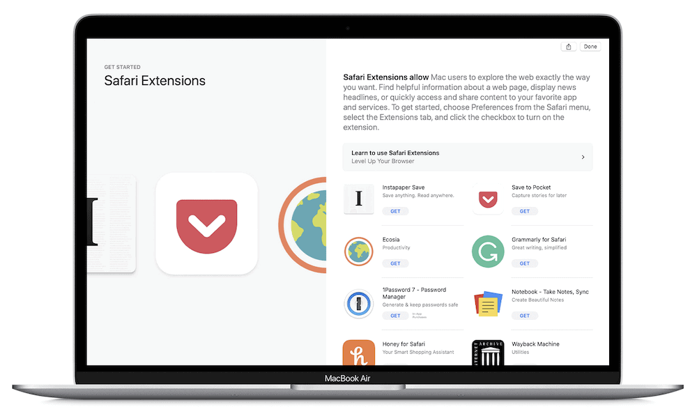 Extensiile browserului Safari.