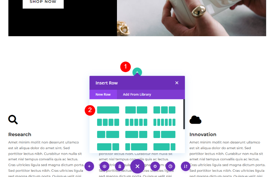 เพิ่มส่วนคำรับรอง Divi ใหม่และ Row