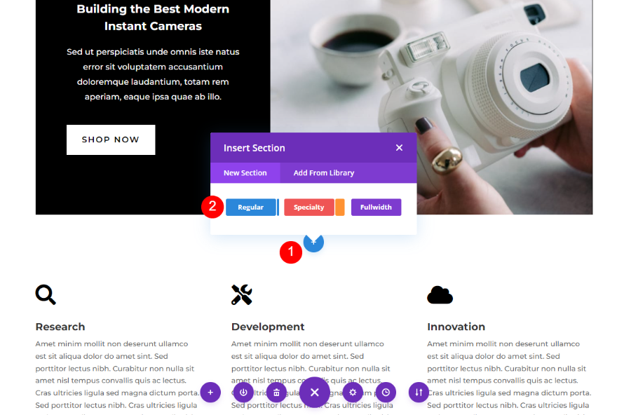 เพิ่มส่วนคำรับรอง Divi ใหม่และ Row