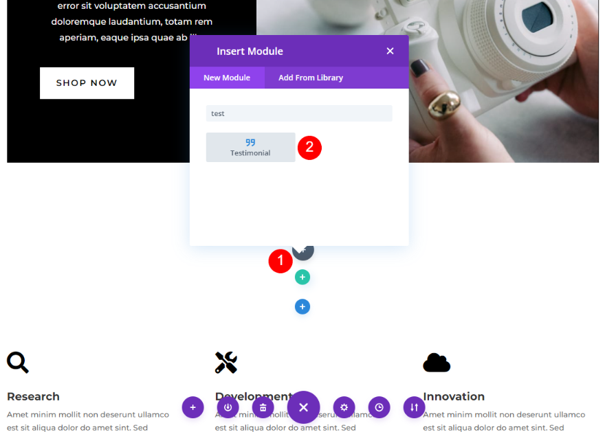 เพิ่ม Divi Testimonial Module
