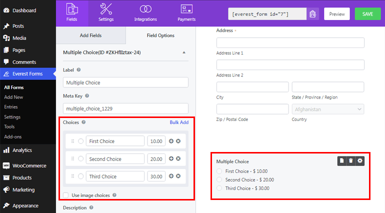 Everest Forms Multiple Choice 如何在 WordPress 中设置支付网关