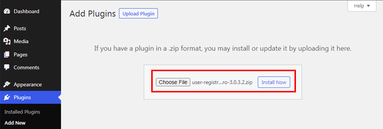 选择用户注册 Zip 文件并安装