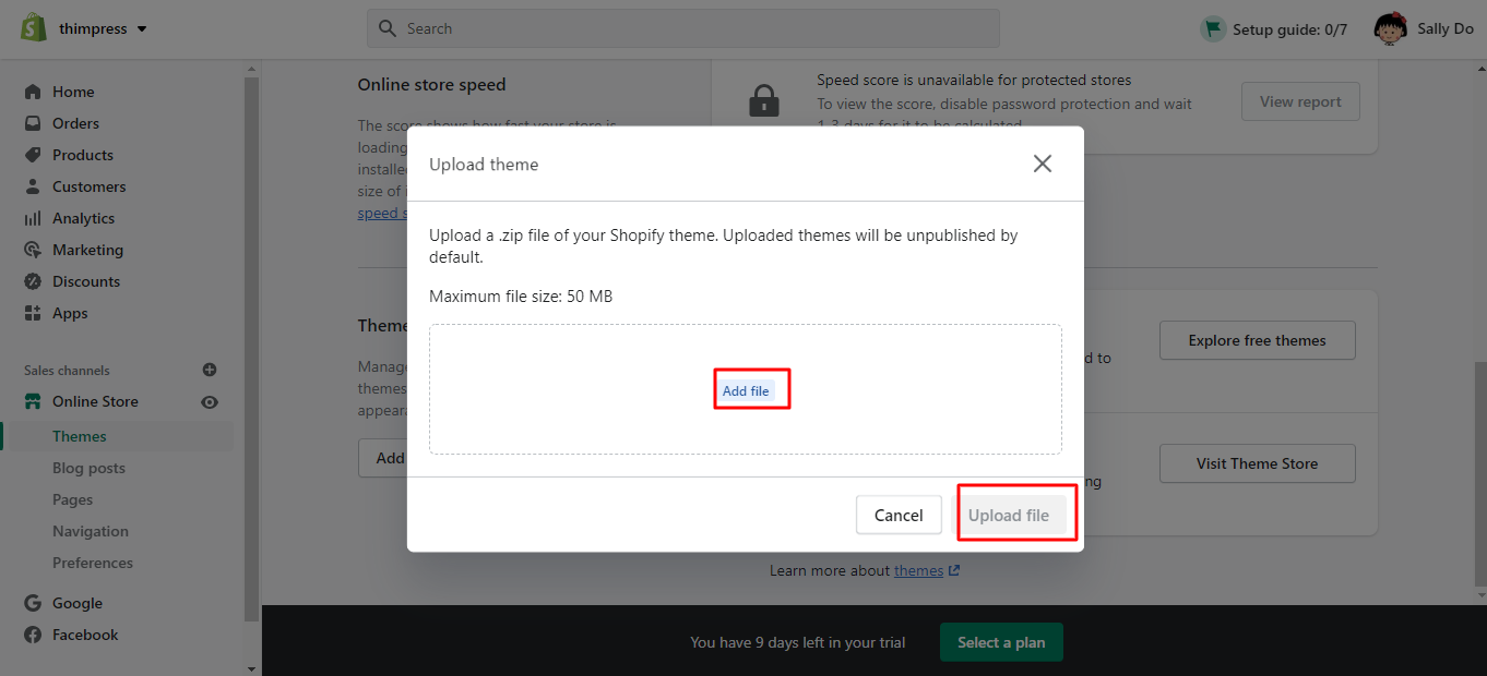 arquivo de upload de dicas da shopify