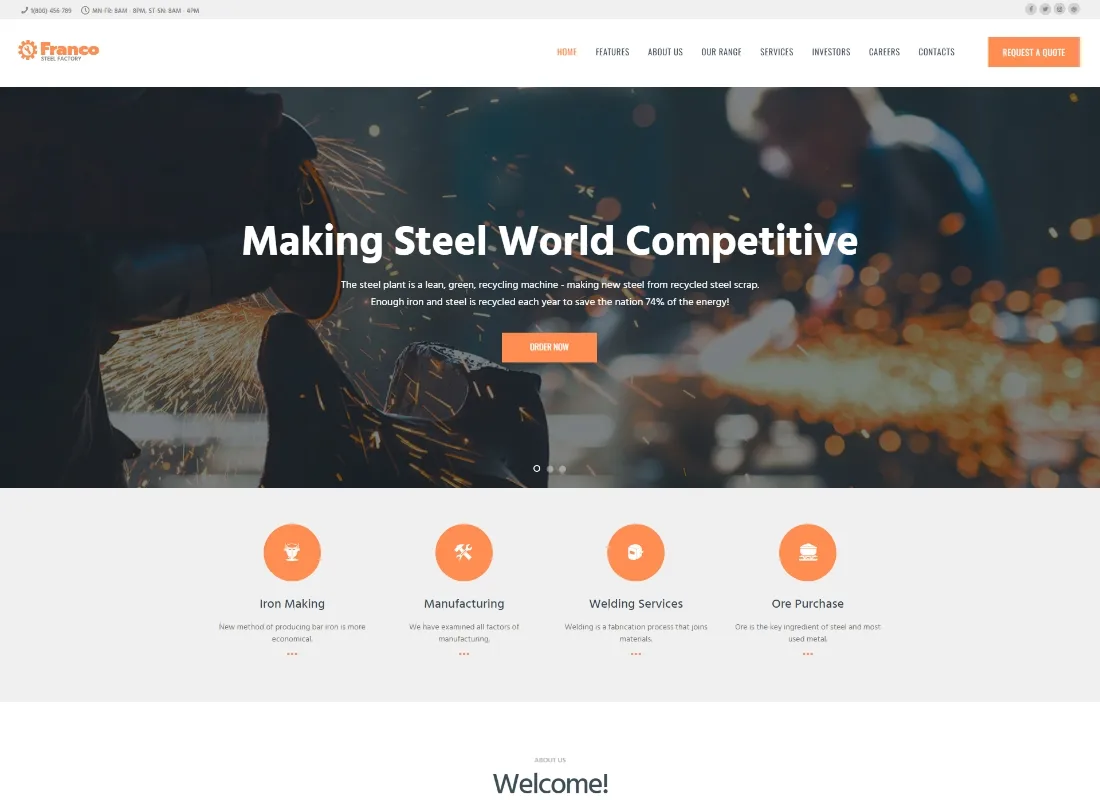Franco | Fábrica de acero y fabricación de plantas industriales Tema de WordPress