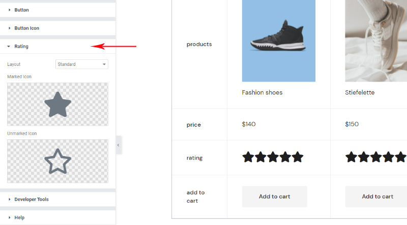 Come aggiungere facilmente l'elemento di confronto dei prodotti WooCommerce al tuo sito Web 11 Product comparison rating settings