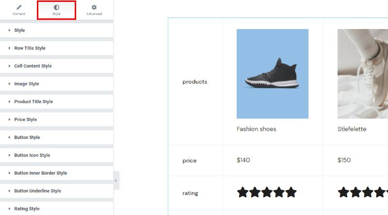 Come aggiungere facilmente l'elemento di confronto dei prodotti WooCommerce al tuo sito Web 12 Product comparison rating style