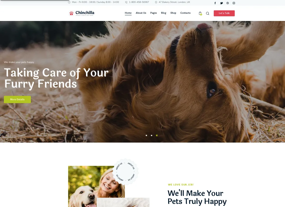 Chinchilla - Tema de WordPress para cuidado de animales y tienda de mascotas