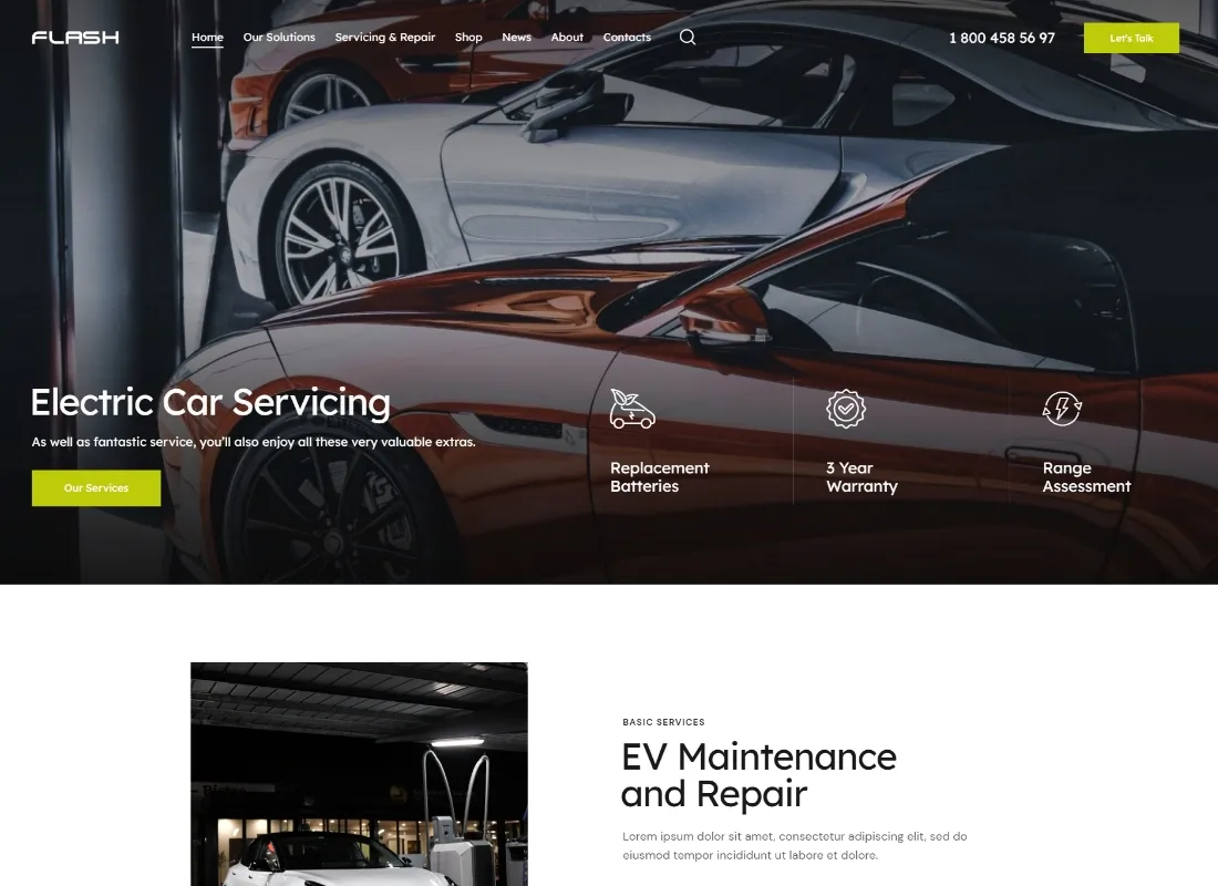 El destello | Proveedor de coches eléctricos y estación de carga Tema de WordPress