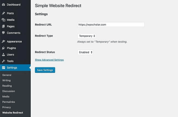 Redirecionamento de site simples