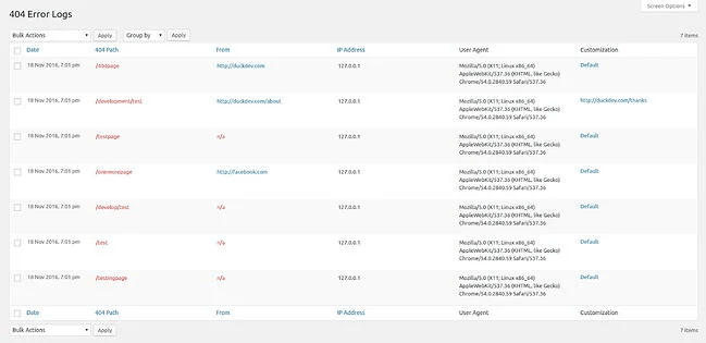 Registros de erro 404